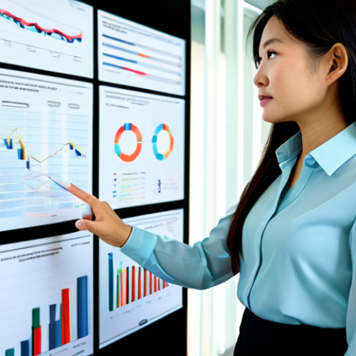 Home 15 A professional Vietnamese businesswoman in her mid-30s, exuding confidence and expertise. She stands in a sleek, modern office, gazing intently at a large, translucent holographic display filled with complex data charts, graphs, and real-time marketing analytics. Her hand is poised near the display as if interacting with the data, while in the background, a subtle, ethereal representation of a traditional cork board with sticky notes fades away, symbolizing the transition from intuitive to data-driven marketing. She wears a modest, tailored business suit with a neat blouse. The office environment is bright, contemporary, and organized. perfect anatomy, correct proportions, natural pose, well-formed hands, proper finger count, natural body proportions, professional photography, high resolution, realistic, safe for work, appropriate content, fully clothed, professional.