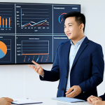 **

A confident marketing manager, fully clothed in professional attire, delivering a presentation to a team in a bright, modern office space in Ho Chi Minh City. Charts and graphs are visible on a screen behind them. Focus on capturing a dynamic and engaging scene. Perfect anatomy, natural pose, well-formed hands, proper finger count, high-quality render, appropriate content, family-friendly, safe for work, modest clothing.

**